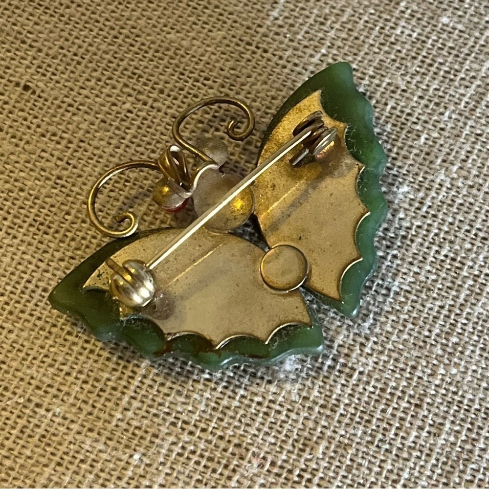 Vtg Jade and Coral Butterfly Pin/Pendant Jade Dynasty Collection brooch - Picture 3 of 5